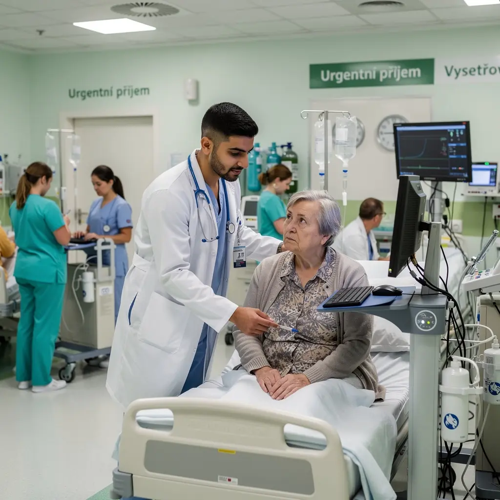 Záchranář poskytující první pomoc zraněné osobě.